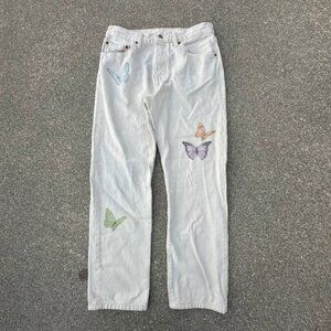 Levis 501 Butterfly Jeans Womens 30x28 Straight White Denim Button Fly Festival
